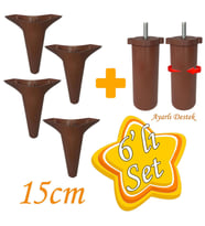Zelve 6'Lı Set Mobilya Ünite Çekyat Koltuk Kanepe Ayarlı M8 Destek Ayağı 15 Cm Ceviz Renk Baza Ayak