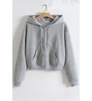 Ghassy Co. Kadın Pamuklu Crop Model Kanguru Cepli Sonbahar ve İlkbahar Kapüşonlu Crop Sweatshirt (Gri)
