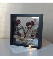 Ledli İsimli 25x25 Cm Çift Yönlü Siyah Derin Gül Çerçevesi! Gelin Buketi Çerçevesi!