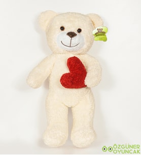 50 cm Kalpli Peluş Sevimli Ayıcık (%100 Yerli) (Krem)