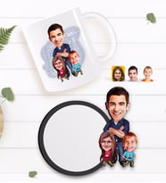 BK Gift Kişiye Özel Baba Kız Oğul Karikatürlü Beyaz Kupa ve Ahşap Bardak Altlığı Hediye Seti-1