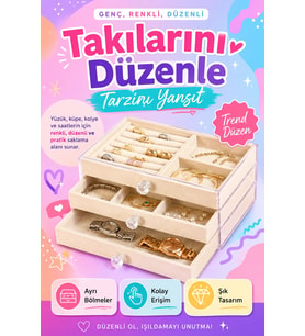 Kadife Kaplamalı Çekmeceli Takı ve Saat Organizeri