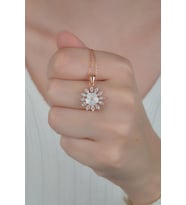 925 Ayar Gümüş Gold Güneş Model Manolya Çiçeği Kolye