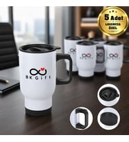 Logonuza Özel 5 Adet Çelik Kulplu Bardak Termos 430 ml Beyaz Kurumsal Termos Mug