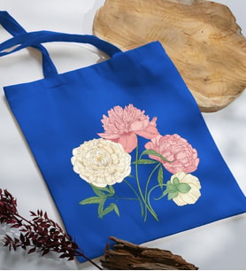 BK Gift Çiçek Tasarımlı Mavi Kumaş Bez Çanta, Baskılı Omuz Çantası, Alışveriş Çantası, Arkadaşa Hediye-7