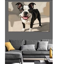 Boston Terrier Köpek Portresi Dekoratif Kanvas - Mdf Ahşap Tablo