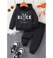 Black Baskılı Çocuk Rahat Eşofman Takımı (Siyah)