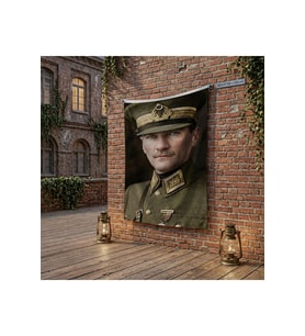 Üniformalı Atatürk Portresi Yakın Çekim poster Bayrak Raşel Kumaş 100x150 cm ATA66
