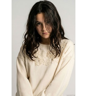 Breeze Kız Çocuk Sweatshirt İncili Çiçek Nakışlı 9-14 Yaş, Krem