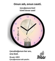 İsme Özel Sevimli Tavşan Çocuk Odası Duvar Saati Orta Boy 30 cm Siyah Camlı Sessiz