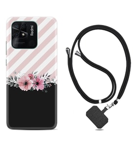 Xiaomi Redmi Note 7 8 9 Pro 10 2022 10 Pro 10S Kılıf Boyun Askılı Silikon Strip Pink Flowers 1396
