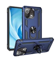 Xiaomi Mi 11 Lite Kılıf Metal Solid Yüzüklü Standlı Military Ring SRS (Lacivert)