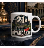 Diyarbakır Temalı Memleket Kupası – 21 Diyarbakır Surları Tarihi Köprü ve Karpuz Premium Baskılı Seramik Kupa