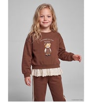 LCW Kids Kahverengi Baskılı Kız Çocuk Kalın Sweatshirt