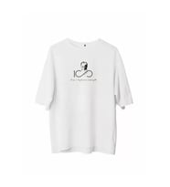 Unisex Bisiklet Yaka Baskılı Oversize T-Shirt - Beyaz
