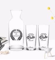 BK Gift Kişiye Özel Renkli Baskılı Tek Çare Rakı Tasarımlı İkili Rakı Bardağı ve Karaf Hediye Seti-1 (Model 1)