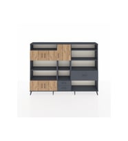 Arges Dolap 13 Raflı 3 Çekmeceli 5 Kapaklı 220x30x163 Antrasit-Çam/Antrasit