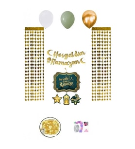 Ramazan Süsleme Seti Led Işılı Perdeli Set 13 balonlu Sarkıtlı Set-