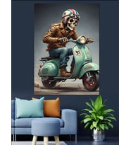 Scooter Kullanan İskelet Adam Dekoratif Kanvas - Mdf Ahşap Tablo