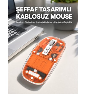Mouse Fare Kablosuz Mouse Fare Şarjlı Bluetooth Sessiz 5 Tuşlu Şeffaf