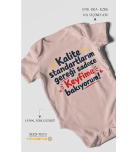 Kalite standartlarım mesajlı Kısa Kollu Bebek Body %100 Pamuk