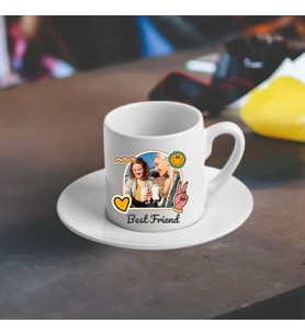 Best Friend Tasarımlı Fotoğraf Baskılı Türk Kahvesi Fincanı – En Yakın Arkadaşa Hediye