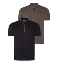 İKİLİ SET T8571 DEWBERRY FERMUARLI ERKEK T-SHIRT-SİYAH-HAKİ (Karışık)