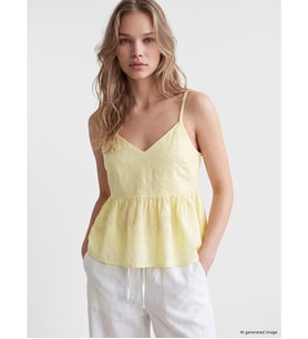 LCW Vision Sarı İp Askılı Brode Peplum Bluz