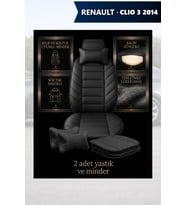 renault clio 3 2014 Koltuk ve Kılıf uyumlu Yastık Minder Lüks Siyah 2 Minder 2 Yastık