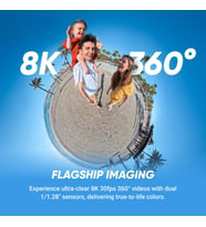 X5 - Su geçirmez 8K 360° aksiyon kamerası, düşük ışıkta uç, görünmez selfie çubuğu efekti, sağlam değiştirilebilir lens, 3 saat pil, entegre. Rüzgar koruması, sabitleme, üçlü yapay zeka çipi