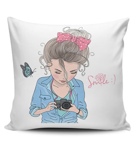 Alkanhomes Fashion Girl Dijital Baskılı Kırlent Kılıfı