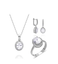  Zirkon Taş Oval Kesim 925 Ayar Gümüş Üçlü Kadın Set