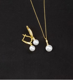 925 Ayar Gümüş Elegance Küre İnci Set (Altın)