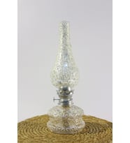 Vitray Desenli Gaz Lambası 11 cm çap, 33 cm yükseklik, şık dekoratif tasarım (Krem)