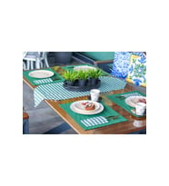 Tropik home Amerikan Servis Moena Dinner Runner Seti 6 Kişilik Set Yeşil Ekose Desen Salon ve Masa Sunum Takımı