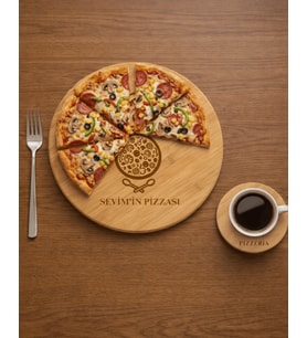 Kişiye Özel İsim Yazılı 360° Dönebilen Bambu Pizza ve Sunum Tahtası