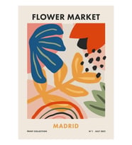 Çiçek Pazarı Madrid, Renkli Retro Çiçek Baskı Tablo Ahşap Poster Dekoratif