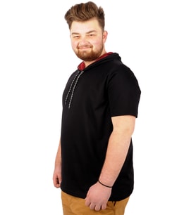 Mode XL Büyük Beden Oversize Tshirt Bisiklet Yaka Kapşon Basic 21115 Siyah