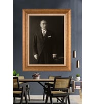 Altın Varaklı Çerçeveli Paspartulu Atatürk Tablo nh322 (Gold)