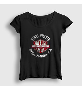 Presmono Kadın Siyah Bad Boys Mötley Crüe T-Shirt 166859tt