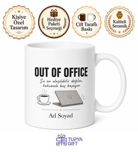Out Of Office Baskılı Esprili Kahve Kupası Mesai Dışı Hediye Kupa Bardak
