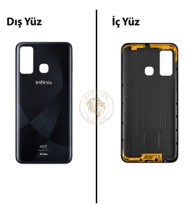 Infinix Hot 9 Siyah Uyumlu Arka Kapak Arka Cam Batarya Pil Kapağı Lazer Kesim Back Cover