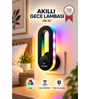 Torima Gece Lambası 180 Derece Hareketli Rgb Işıklı Akıllı Sensörlü Priz Tipi Lamba LW43 Siyah