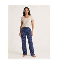 Kadın Viskon Pamuklu Pijama Altı Soft Örme Mevsimlik Ev Pantolonu Mavi Yelpaze