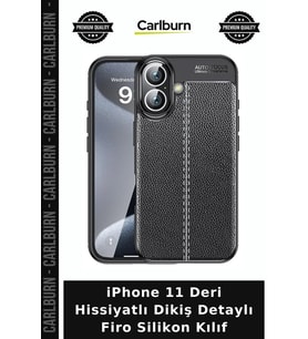 iPhone 11 Deri Hissiyatlı Dikiş Detaylı Firo Silikon Kılıf Mobil Koruma Telefon Aracı Koruyucu Kap