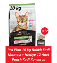 Pro Plan 10 Kg Kısır Morina Kedi Maması + Hediye 12 Adet Pro Plan Pouch Okyanus Balıklı Yetişkin Ked