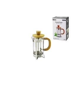 FRENCH PRESS METAL KAFES - BAMBU SAP BAMBU KAPAK 350ML CAM BİTKİ SÜZGEÇİ (4915)