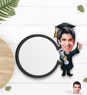 BK Gift Kişiye Özel Erkek Mezun Karikatürlü Ahşap Bardak Altlığı-1