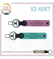 Motorcu Dostlara İsim Plaka ve 0 Rh (+) Kan Grubu Yazılı Motorcu Anahtarlık x2, K Turkuaz-Pembe-SK (Çok Renkli)