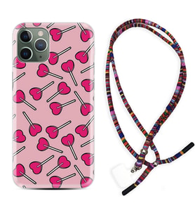 Apple iPhone 11 12 13 14 Pro Max Kılıf Boyun Asklı Rasta Silikon Heart Lollipop 1414